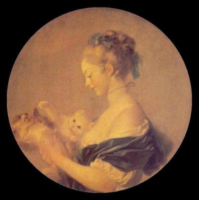 Quel peintre rococo a ralis 'Jeune fille tenant un chien et un chat' ?