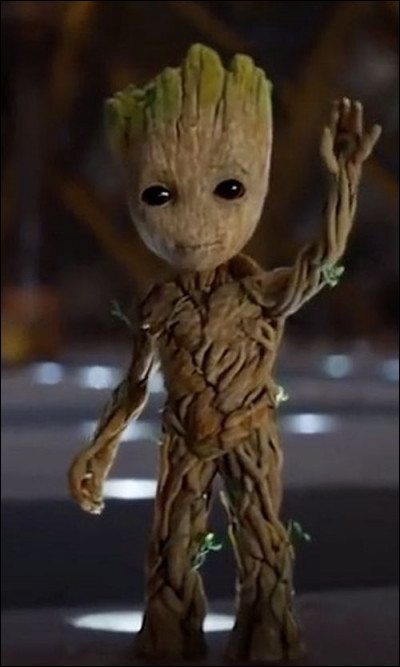 On commence avec ce petit bonhomme qui se fait appeler "bébé Groot", dans le film...
