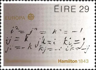 Irlande > William Rowan Hamilton contribua au développement de l'optique, de la dynamique et de l'algèbre. Quelle est sa découverte principale, visible sur ce timbre ?