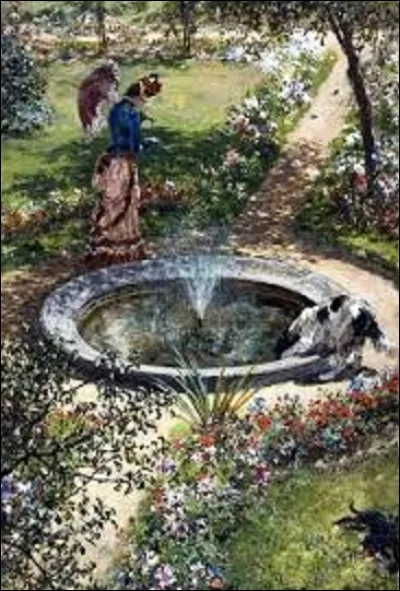Quel réaliste allemand a peint cette gouache sur papier, en 1885, appelée ''Femme se promenant près de la fontaine des jardins de la station thermale de Kissingen'' ?