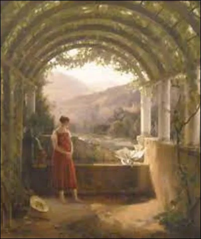 Quel artiste de style troubadour a réalisé, en 1824, ce tableau intitulé ''Jeune fille à la fontaine'' ?