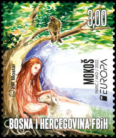 Poste croate à Mostar > Mokosh, est la mère [...de quoi ?]. Perun, homme aux cheveux roux rugueux, est l'aigle perché sur une branche de chêne qui observe le monde.