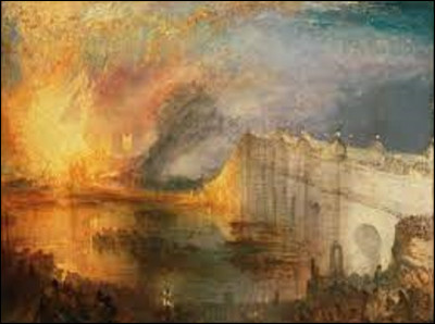 On commence ce tour des capitales avec Londres, et cette toile datant de 1845 intitulée ''L'Incendie de la Chambre des lords et des communes, le 16 octobre 1834''.
Quel romantique a reconstitué ce fait historique en 1835 ?