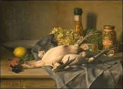 Spécialiste de portraits et de natures mortes, quel artiste, membre de l'école de Nancy, a peint, cette toile intitulée ''Nature morte au coq'' en 1890 ?