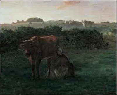 Huile sur toile peinte entre 1854 et 1860, ''Femme trayant une vache'' est un tableau d'un artiste de l'école de Barbizon. De ces trois membres de ce mouvement, lequel a immortalisé cette scène ?