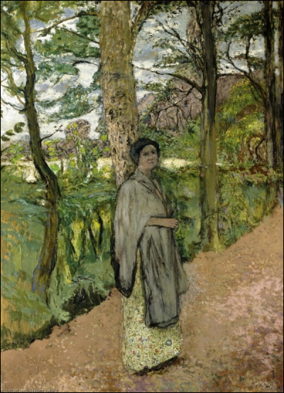 Quel peintre est l'auteur du tableau "Femme au châle gris sur le chemin" ?
