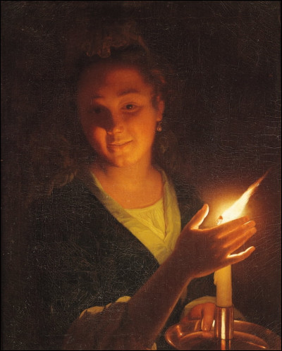 Quel peintre hollandais du XVIIe a réalisé la scène de genre "Femme à la bougie" ?
