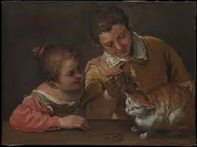 Peint vers 1587 et 1588, quel baroque a immortalisé cette scène intitulée ''Deux enfants taquinant un chat'' ?