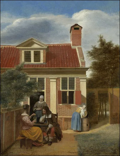 Toujours dans la peinture hollandaise du XVIIe, qui a réalisé "Personnages dans une arrière-cour" ?