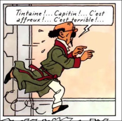 Tintin et les Picaros > Lorsqu'il s'agit de la Castafiore, Tournesol est en pleine panique ! Mais que tient-il en main ?