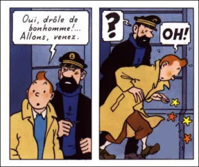 Coke en Stock > Tintin peut lui aussi être distrait, lorsqu'il éprouve quelque étonnement, par exemple. Que lui arrive-t-il ici ?