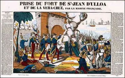 Nous abordons désormais la guerre des Pâtisseries qui s'est déroulée en 1838 et 1839. Alors non, les combattants ne se lançaient pas des gâteaux en guise de canons mais la question est la suivante : entre quels pays cette guerre s'est-elle déroulée ?
Indice : Veracruz.
