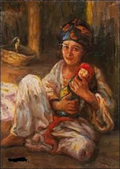 Immortalisé par un orientaliste, ''Fillette avec une poupée'' est une huile sur toile de :