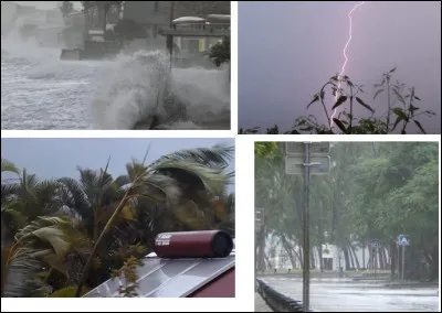 Les cyclones et tempêtes ne sont hélas pas les seuls phénomènes météorologiques qui menacent chaque année La Réunion. Grâce aux images, nommez les différents dangers météorologiques.