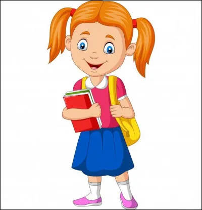 La petite fille tient un cahier de [le...ons] rouge.