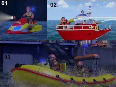 En moyen nautique, Sam et ses amis pompiers possèdent trois engins aquatiques. Dans l'ordre, nommez-les !
