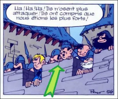 Ils sont tous montés aux créneaux... Mais plus exactement, comment se nomme cet partie de maçonnerie (voir la flèche verte) ?