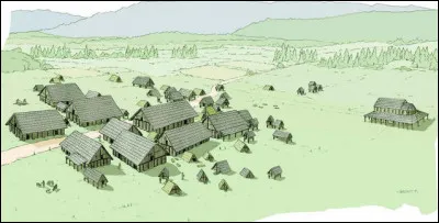 Voici un village médiéval retrouvé récemment (2011) près de Pontarlier (25) : de quand daterait-il ? Quel est le bâtiment isolé, à droite ?