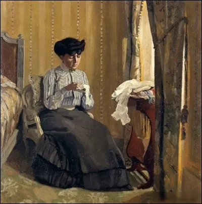 Quel peintre a réalisé "Femme cousant dans un intérieur" ?