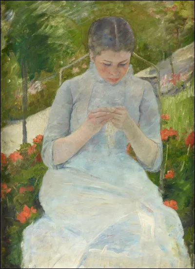 Qui est l'auteur du tableau "Jeune fille au jardin (Femme cousant)" ?