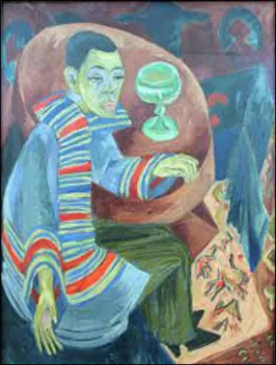 Quel expressionniste a fait ici son autoportrait, en 1914, dans ce tableau qu'il a intitul&eacute; ''Autoportrait comme un buveur'' ?