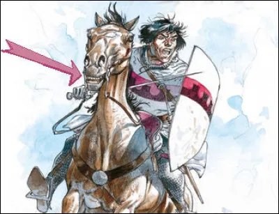 Que peut-on dire du "mors" représenté dans cette scène du XIIe s. imaginé par le dessinateur Hermann ?