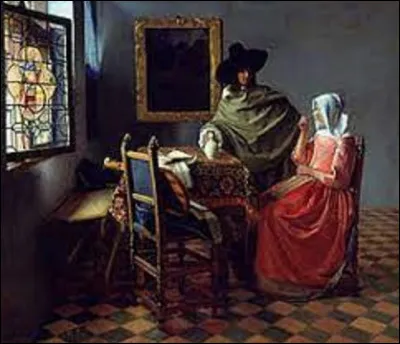 Et on termine cette série en cherchant un baroque. Réalisé, entre 1658 et 1661, ce tableau nommé ''Le Verre de vin'', nous fait découvrir une scène où une femme assise, finissant de boire son verre, est attendu par un homme debout à côté d'elle tenant un pichet, prêt à la resservir. Veut-il profiter d'elle en la saoulant, je vous laisse choisir ? Qui est l'auteur de cette toile ?