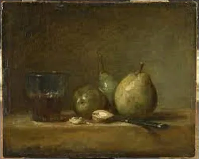 Vers 1768, quel peintre a réalisé cette nature morte nommée ''Poires, noix et verre de vin'' ?