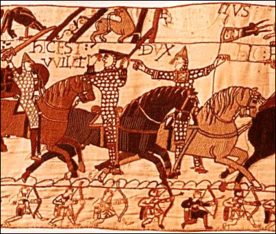 1re bande dessinée du monde (occidental du moins), la Tapisserie de Bayeux (XIe s.). Que fait le duc Guillaume, en plein milieu de l'image et de la bataille ?
