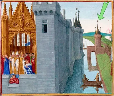 1108 : Grand raout* &agrave; Orl&eacute;ans pour le sacre de Louis VI le Gros. On immortalise l'&eacute;v&egrave;nement 3 si&egrave;cles plus tard : quel est le b&acirc;timent montr&eacute; d'une fl&egrave;che ?