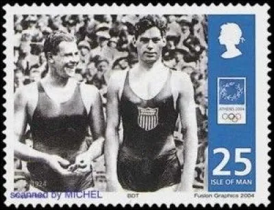 Sur ce timbre, l'athlète de droite est plus connu dans un autre costume. Lequel ?