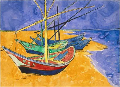 Quel peintre néerlandais est l'auteur de cette aquarelle intitulée ''Les Bateaux de pêche sur la plage'' ?