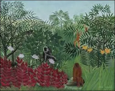 Datant de 1910, quel naïf a réalisé cette huile sur toile intitulée ''Forêts tropicale avec singes'' ?