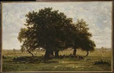 Vers 1845, quel artiste de l'école de Barbizon a représenté ce paysage dans sa toile nommée ''Groupe de Chênes'' ?