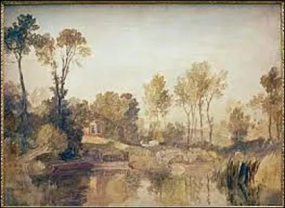 Huile sur toile réalisée entre 1806 et 1807, ''Maison au bord d'une rivière avec des arbres et un bateau'' est un tableau peint par romantique anglais, qui se nomme...