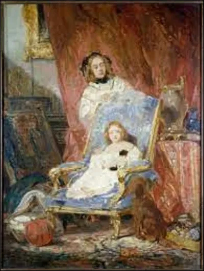 Quel aquarelliste, peignant durant sa carrière surtout des miniatures, des scènes d'histoires et de marines, a peint ici sa femme et sa fille sur ce tableau intitulé ''Portrait de Madame... et sa fille'', vers 1840 ?