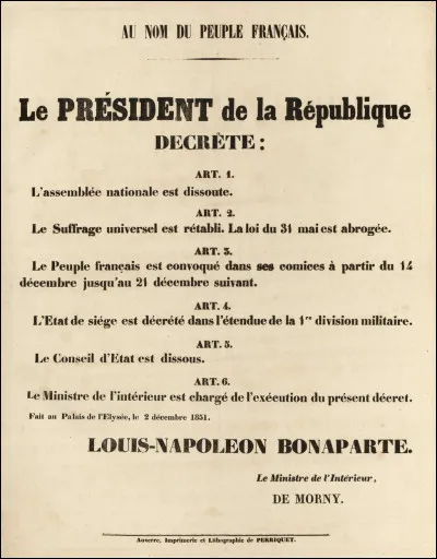 Le coup d'&Eacute;tat du 2 d&eacute;cembre 1851 est l'acte fondateur du Second Empire.