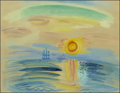 Qui est le peintre du tableau "Marine au soleil couchant" ?
