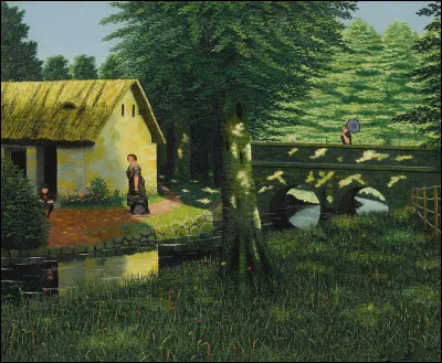 Qui est l'auteur de la toile intitulée "La Ferme, effet de soleil" ?