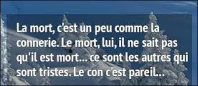 Citation : 
Qui a dit : ''La mort, c'est un peu comme la connerie. Le mort, lui, il ne sait pas qu'il est mort... ce sont les autres qui sont tristes. Le con c'est pareil...''