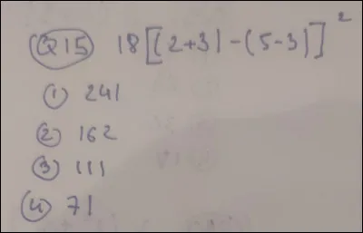 À quelle réponse est égal 18 [(2+3) - (5-3)]² ?