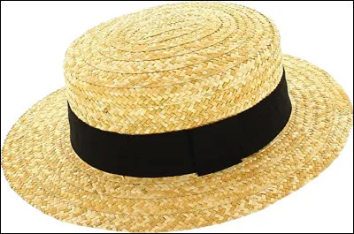 Quel est ce couvre-chef en paille de forme ovale &agrave; fond plat, orn&eacute; d'un ruban ?