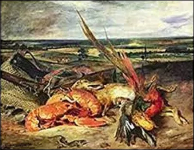 Huile sur toile réalisée en 1827, ''Nature morte aux homards'', appelée aussi ''Trophée de chasse et de pêche'', est un tableau peint par un romantique qui se nomme...