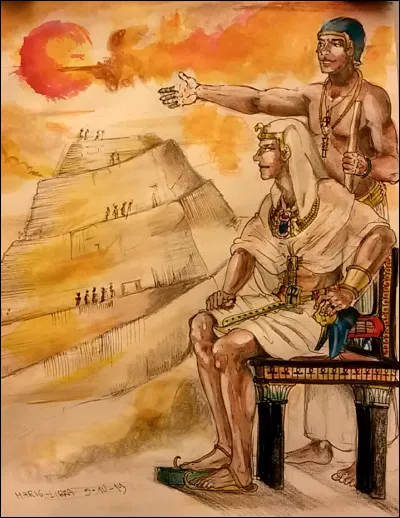 Qui est cette architecte se tenant près du Pharaon Djoser contemplant sa pyramide ?