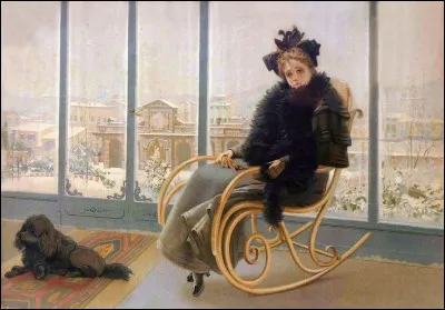 Quel peintre a représenté une femme dans un rocking-chair dans la toile "Dame élégante avec chien" ?
