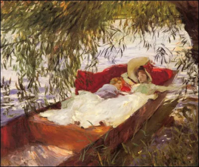 Qui a peint "Femme et enfant endormis dans une barque sous un saule" ?