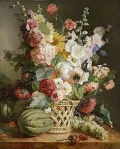 Quel peintre réputé pour ses natures mortes de fleurs, a réalisé ce tableau nommé ''Fruits et Fleurs dans une corbeille en osier, en 1810 ?