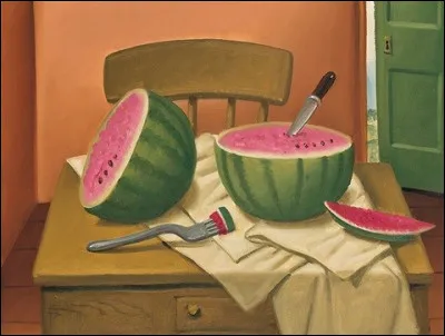 Voici encore des pastèques bien vertes représentées par l'artiste :