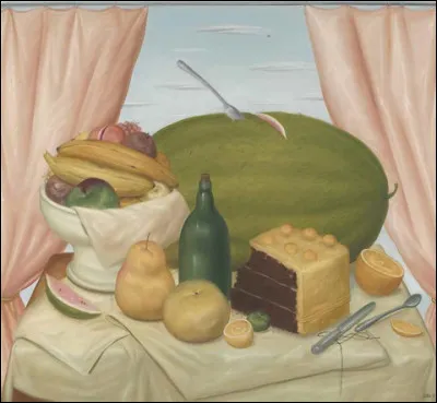 Quel artiste a exécuté cette toile sur laquelle prédomine une pastèque ?