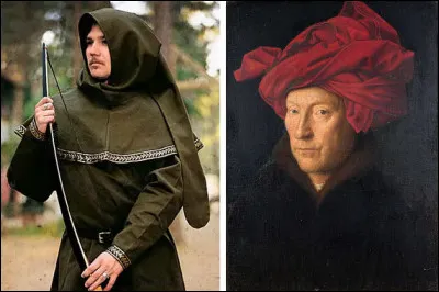 Vous avez ici la même sorte de capuchon médiéval à [... ?...], dont l'un est libre et l'autre noué en turban. (Complétez les crochets !)